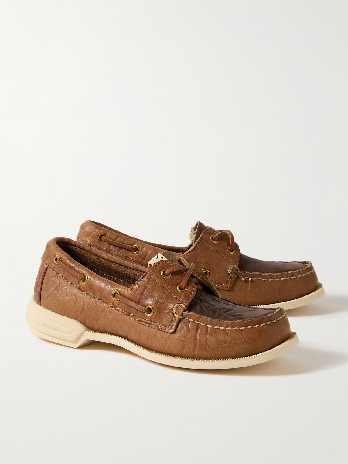 Shop Visvim Americana Ii Eye-folk Textured-leather Boat Shoes In Brown
