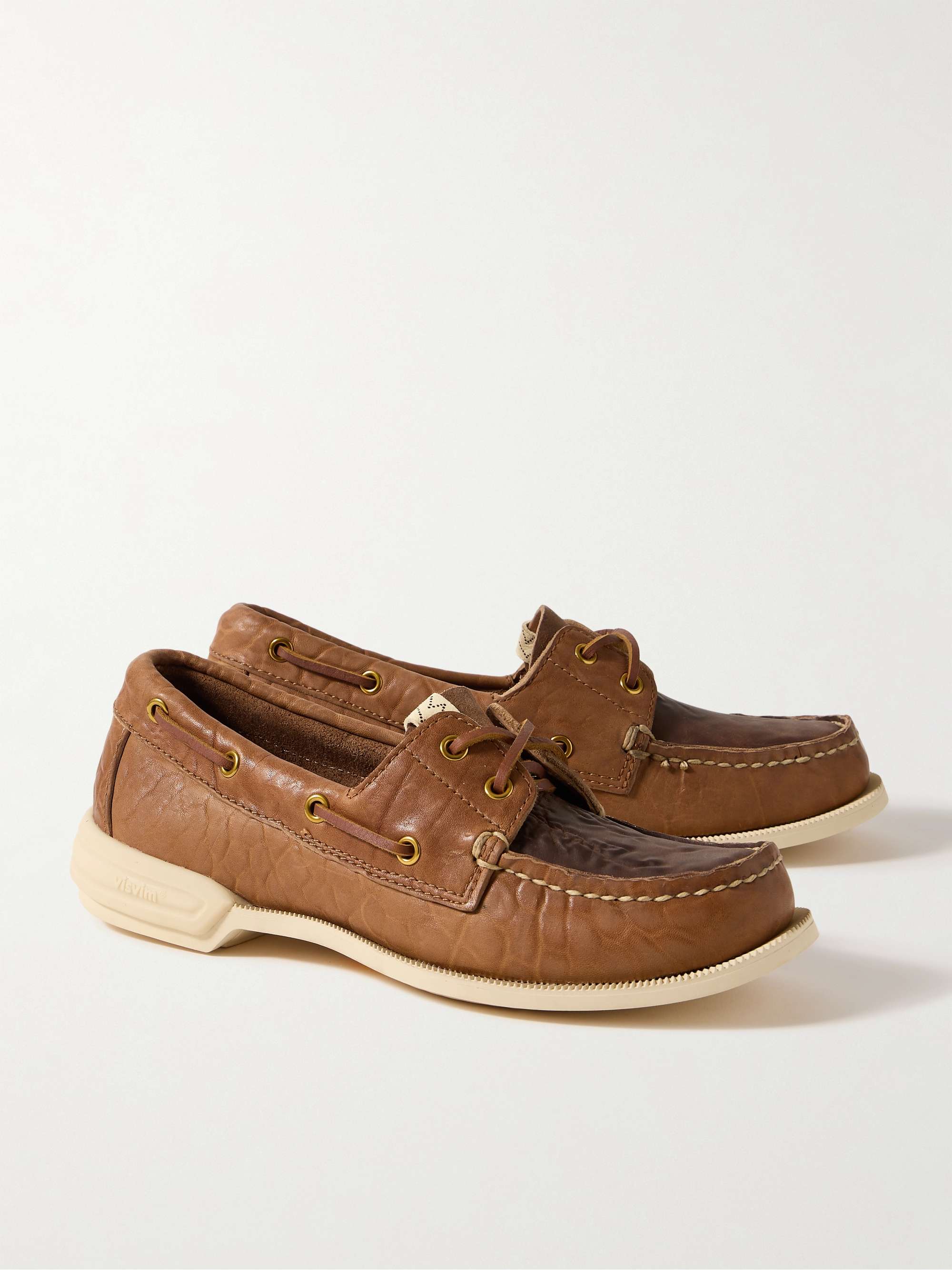 VISVIM Americana II Eye-Folk Textured-Leather Boat Shoes for