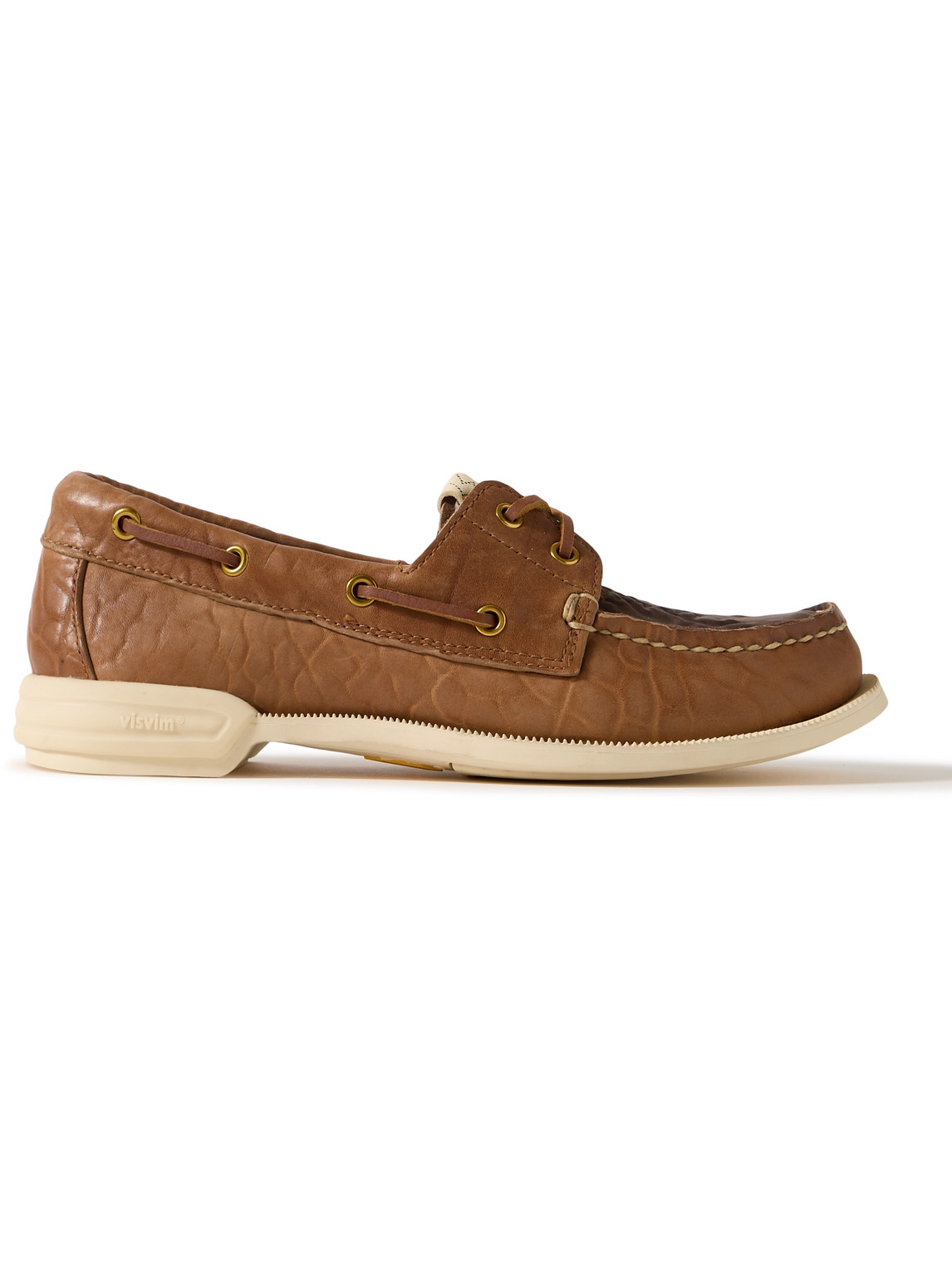 Shop Visvim Americana Ii Eye-folk Textured-leather Boat Shoes In Brown