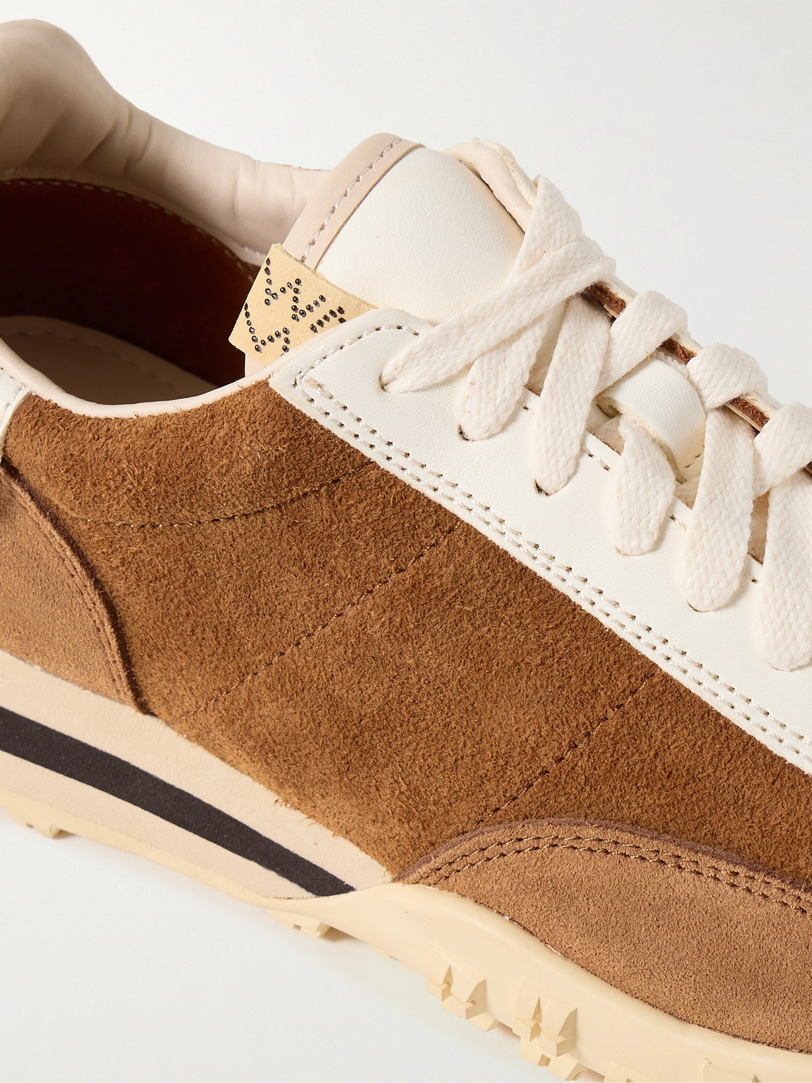 Shop Visvim Hospoa Fringed Leather-trimmed Suede Sneakers In Brown