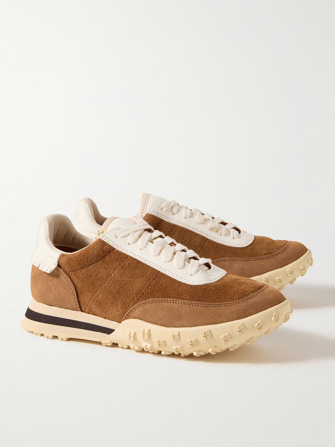 Shop Visvim Hospoa Fringed Leather-trimmed Suede Sneakers In Brown