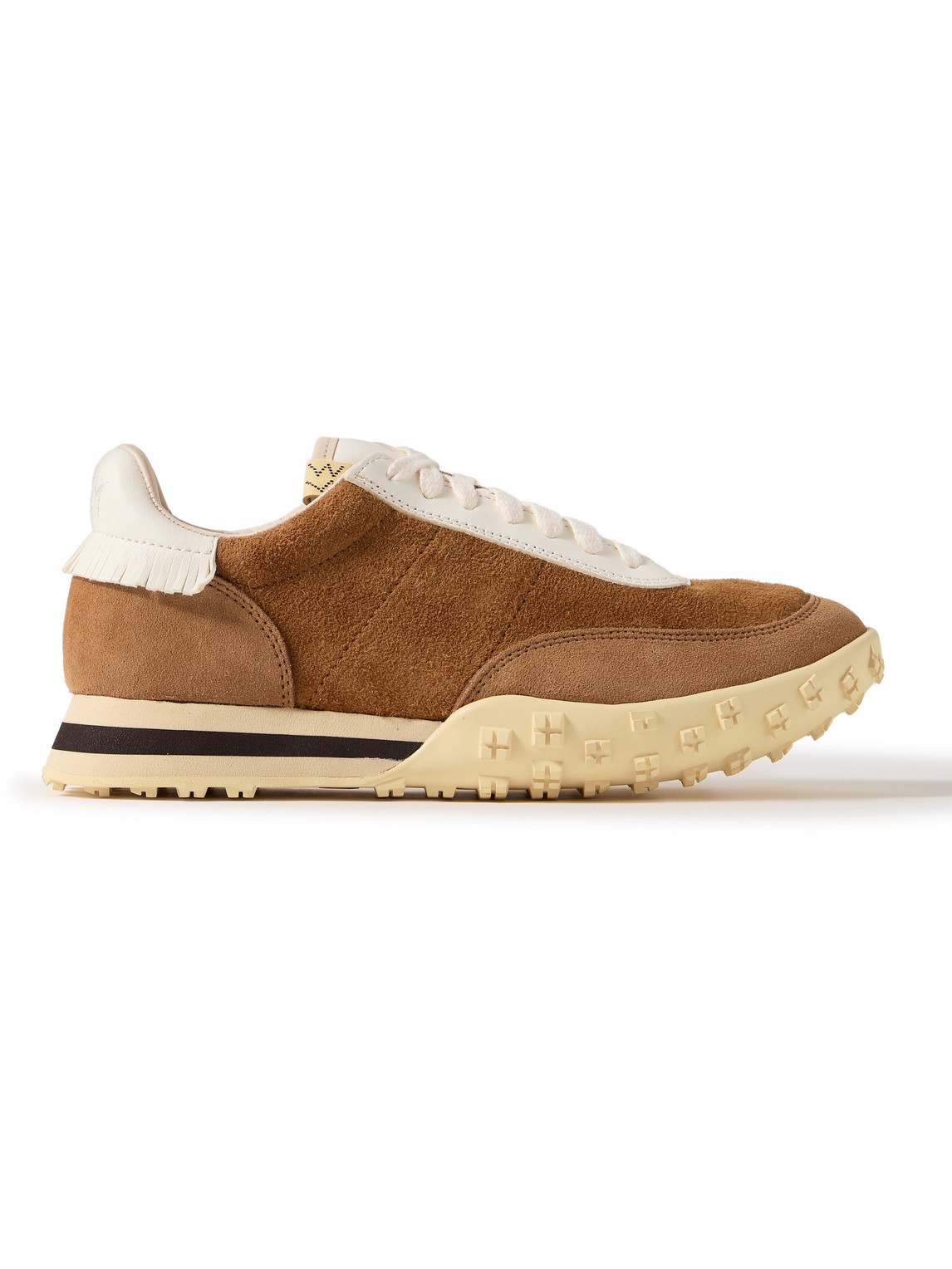 Visvim Hospoa Fringed Leather-trimmed Suede Sneakers In Brown