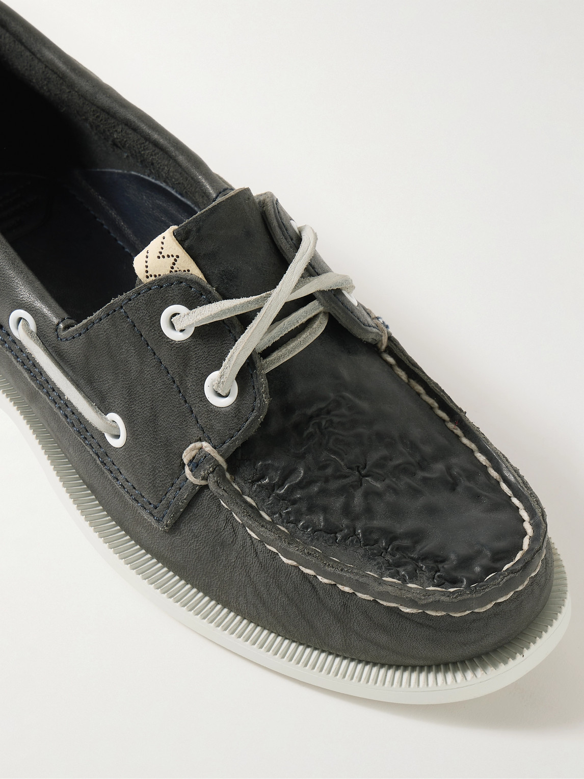 Shop Visvim Americana Ii Eye-folk Textured-leather Boat Shoes In Gray