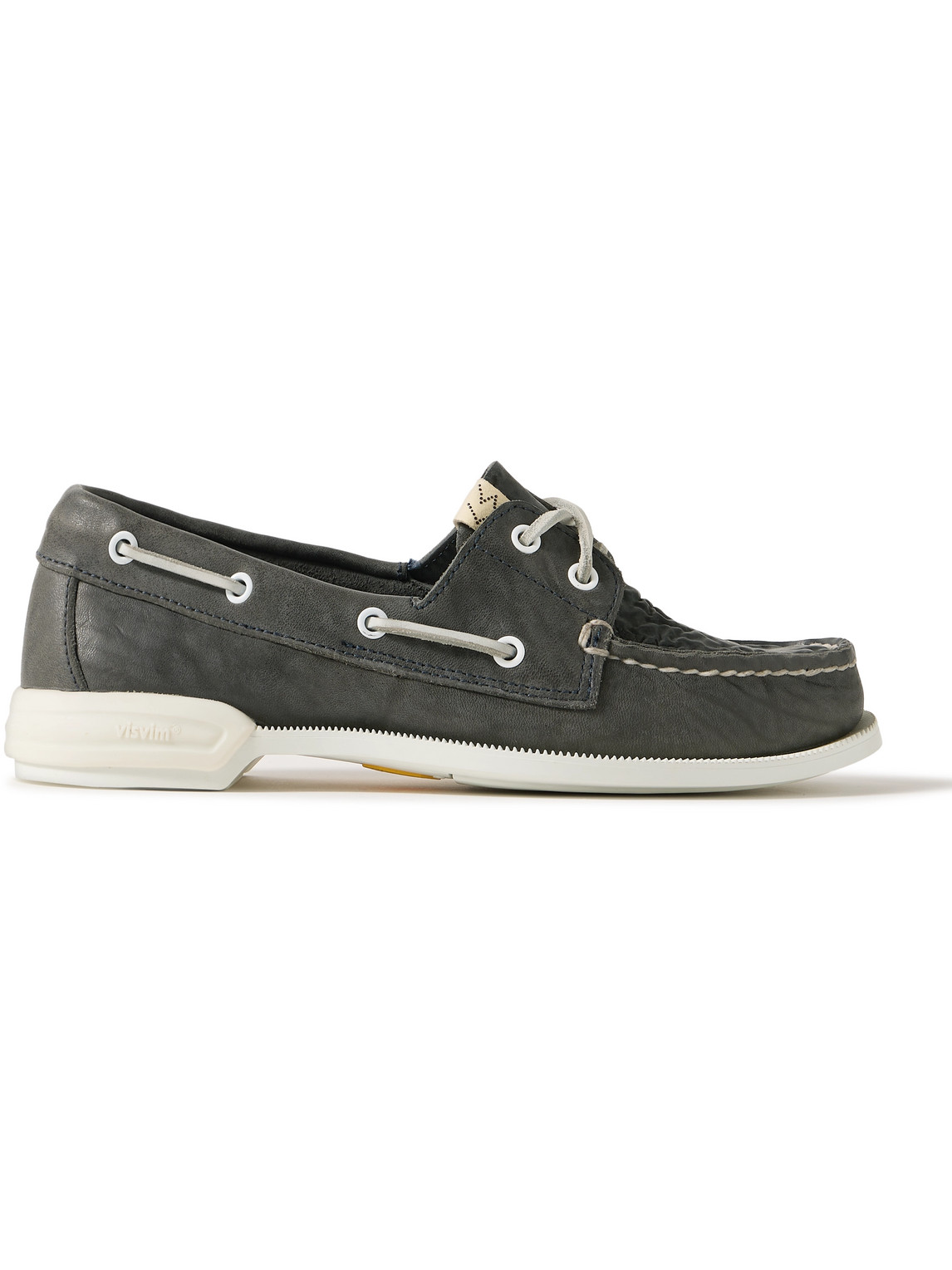 Shop Visvim Americana Ii Eye-folk Textured-leather Boat Shoes In Gray