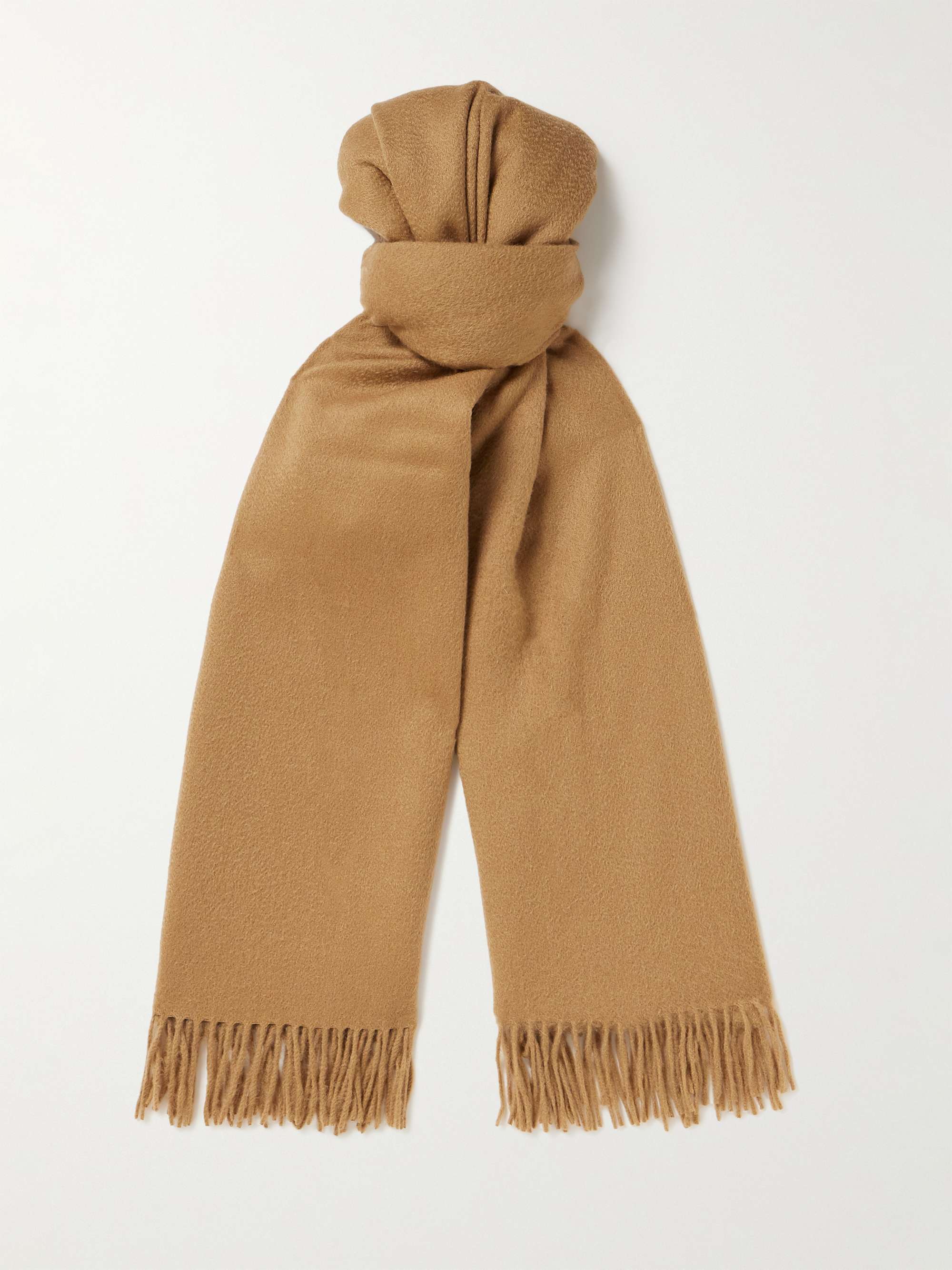 Fringed intarsia wool and cashmere-blend scarf