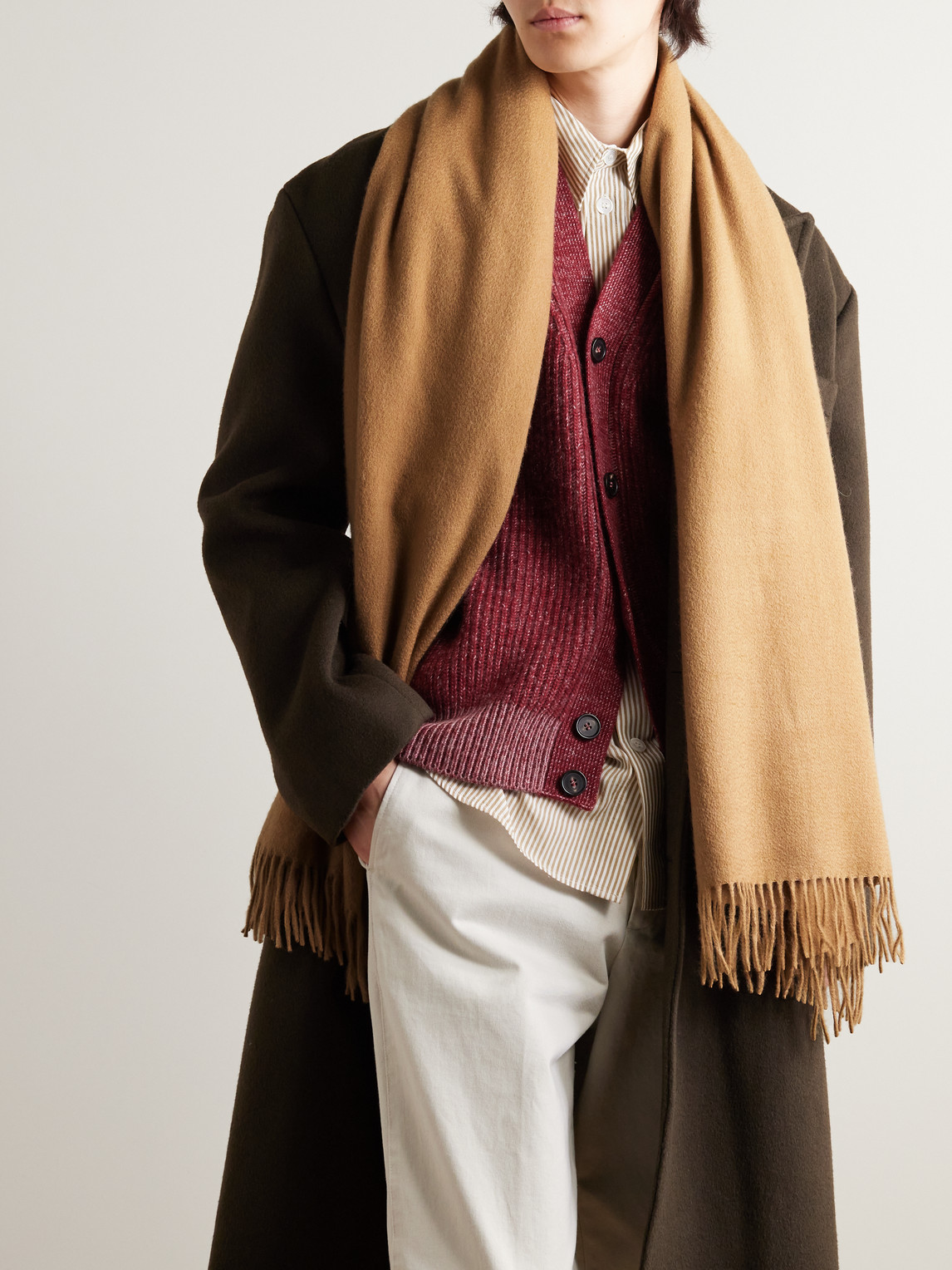 Shop Purdey Fringed Cashmere Scarf In Brown