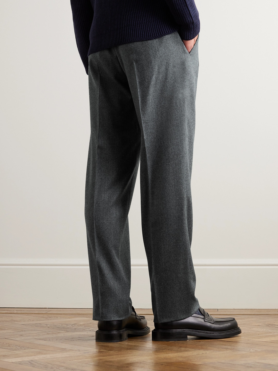 Shop Purdey Tapered Pleated Wool-flannel Trousers In Gray