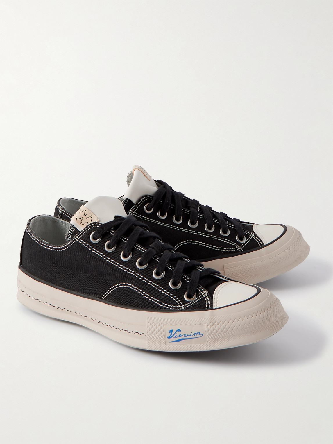 Shop Visvim Skagway Leather-trimmed Canvas Sneakers In Black