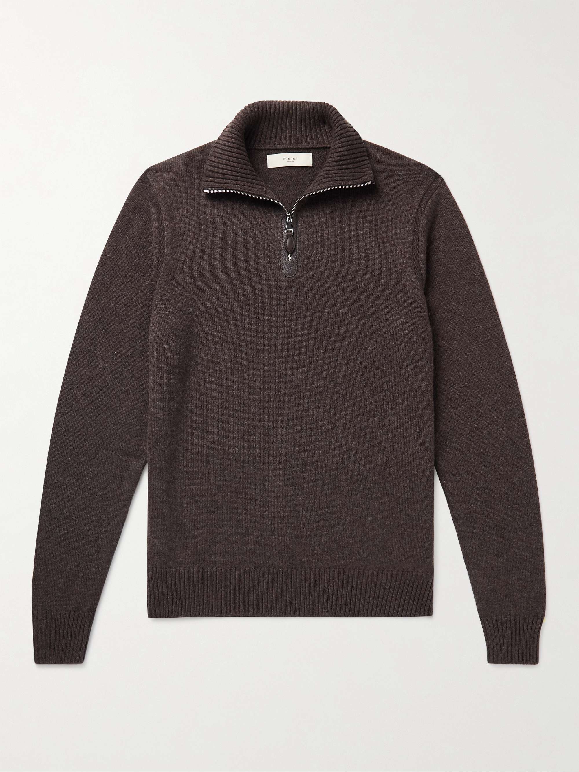 PURDEY Leather-Trimmed Cashmere Half-Zip Sweater for Men | MR PORTER