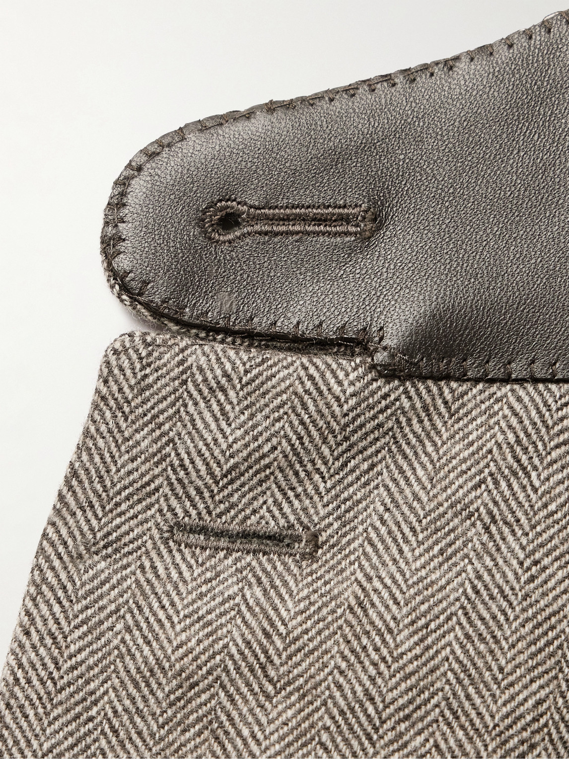 Shop Purdey Hacking Leather-trimmed Herringbone Wool And Cashmere-blend Tweed Blazer In Neutrals