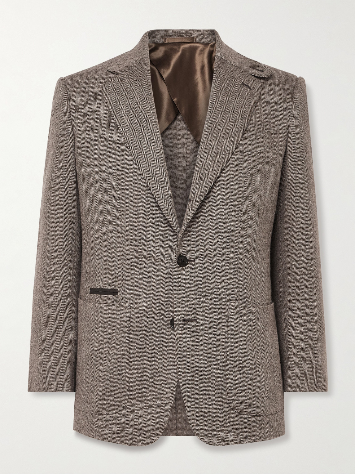 Purdey Hacking Leather-trimmed Herringbone Wool And Cashmere-blend Tweed Blazer In Neutrals