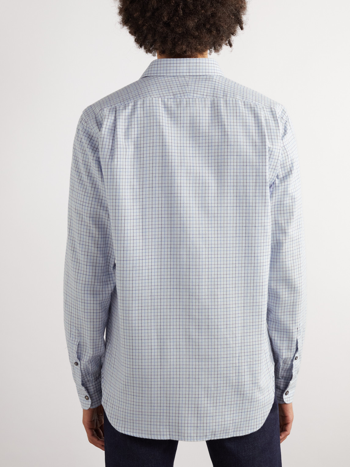 Shop Purdey Checked Cotton And Cashmere-blend Shirt In Blue