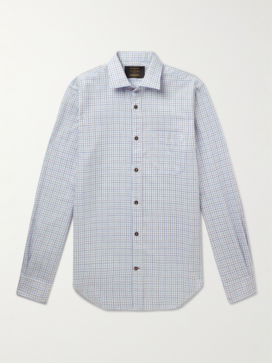 Purdey Checked Cotton And Cashmere-blend Shirt In Blue