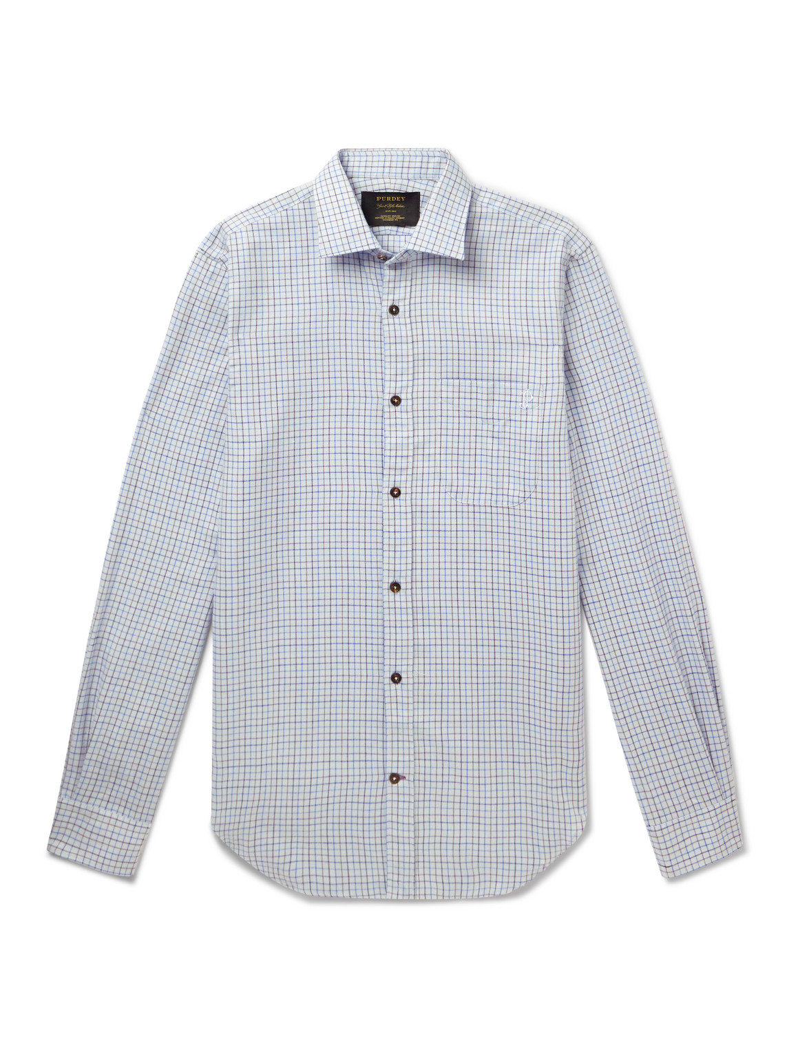 Purdey Checked Cotton And Cashmere-blend Shirt In Blue