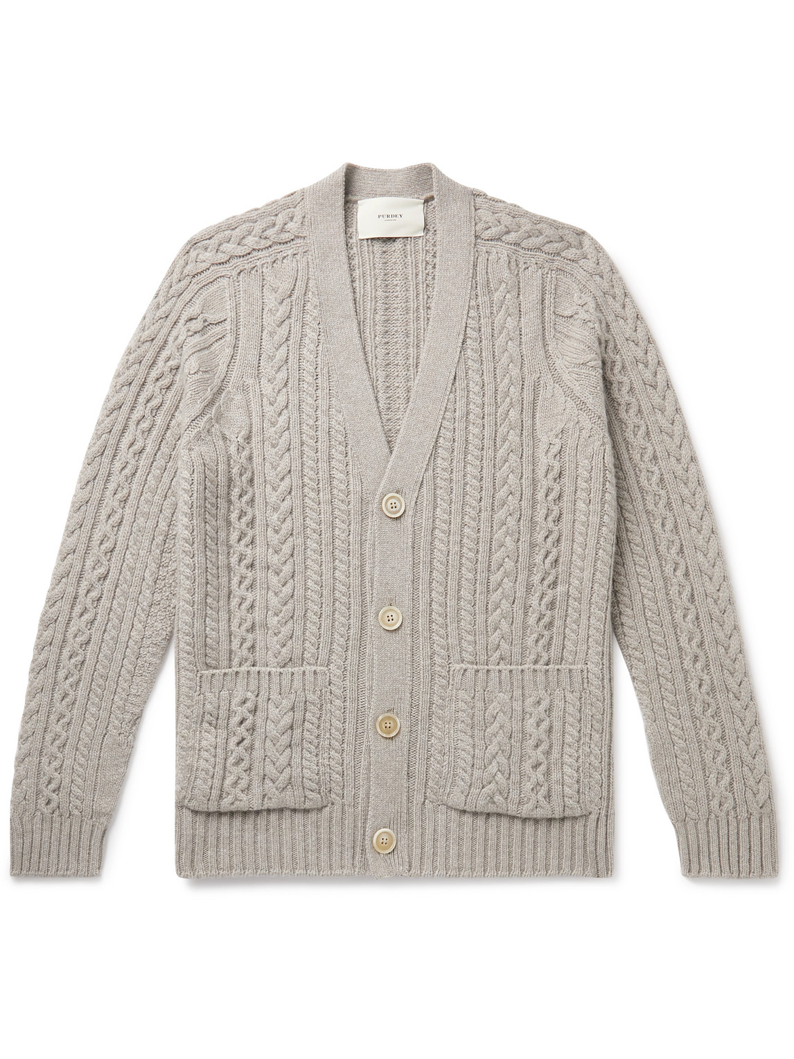 Purdey Cable-knit Cashmere Cardigan In Neutrals