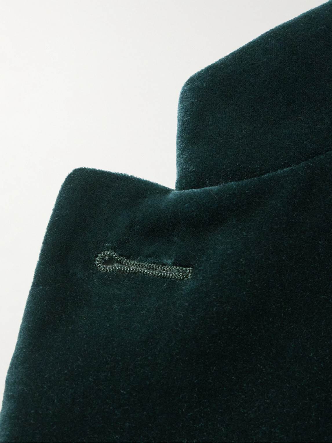Shop Purdey Estate Mandarin-collar Leather-trimmed Cotton-velvet Tuxedo Jacket In Green