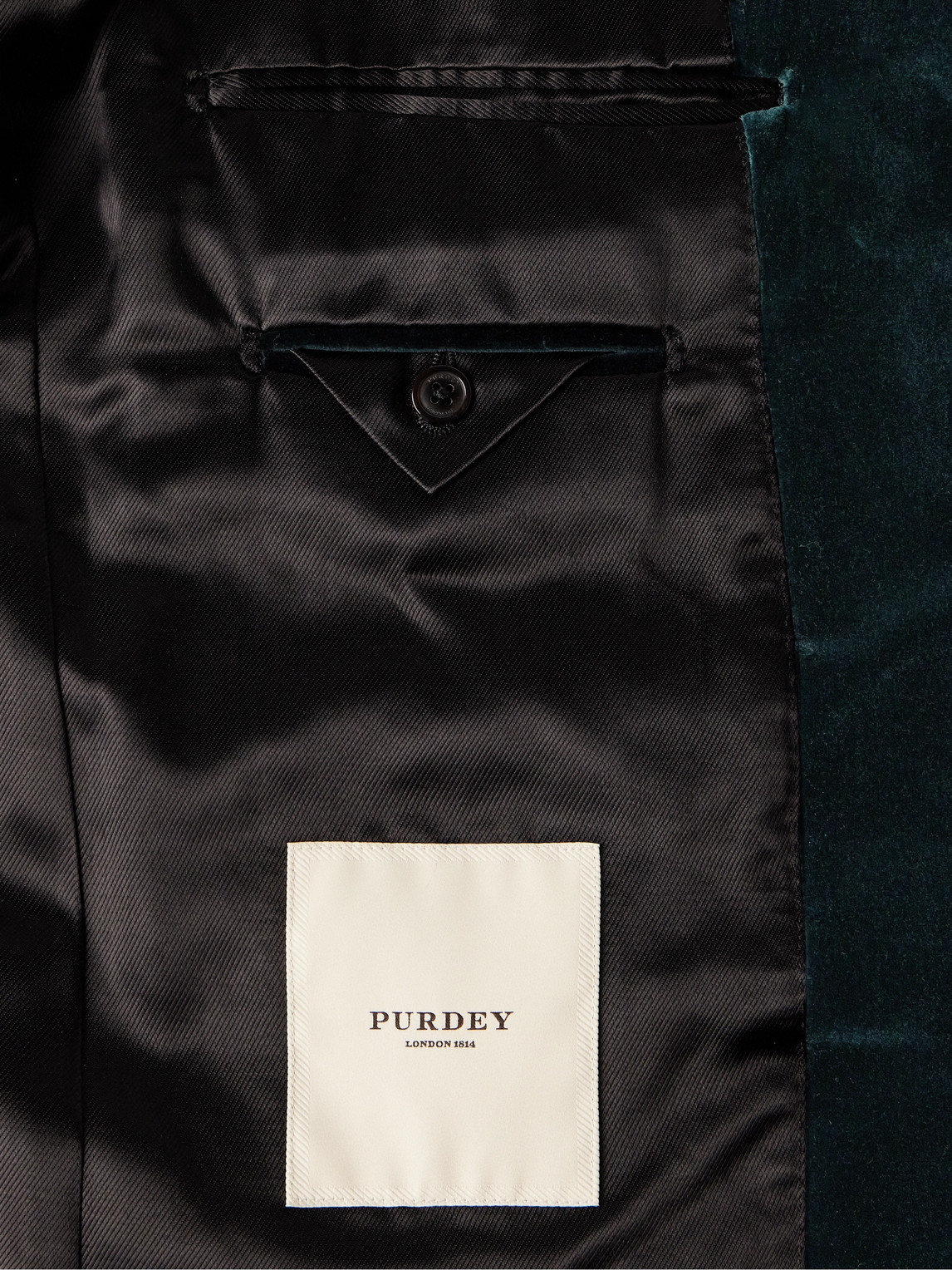 Shop Purdey Estate Mandarin-collar Leather-trimmed Cotton-velvet Tuxedo Jacket In Green