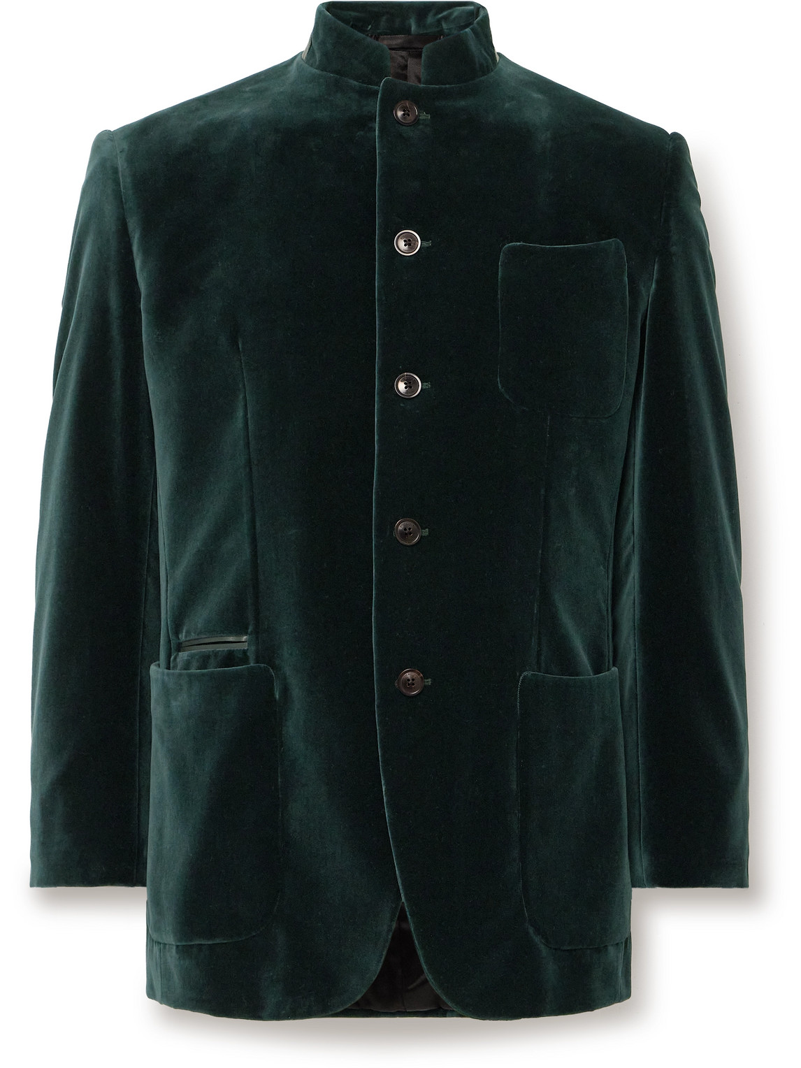 Estate Mandarin-Collar Leather-Trimmed Cotton-Velvet Tuxedo Jacket