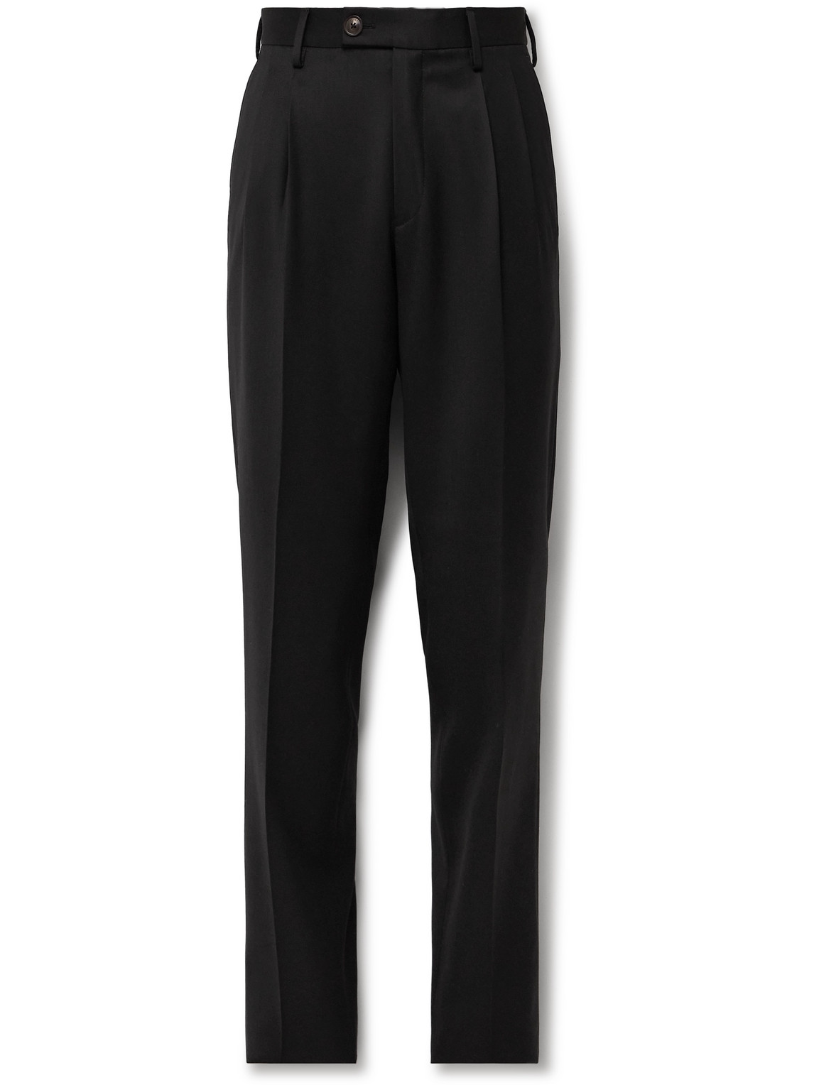 Straight-Leg Pleated Wool-Twill Trousers