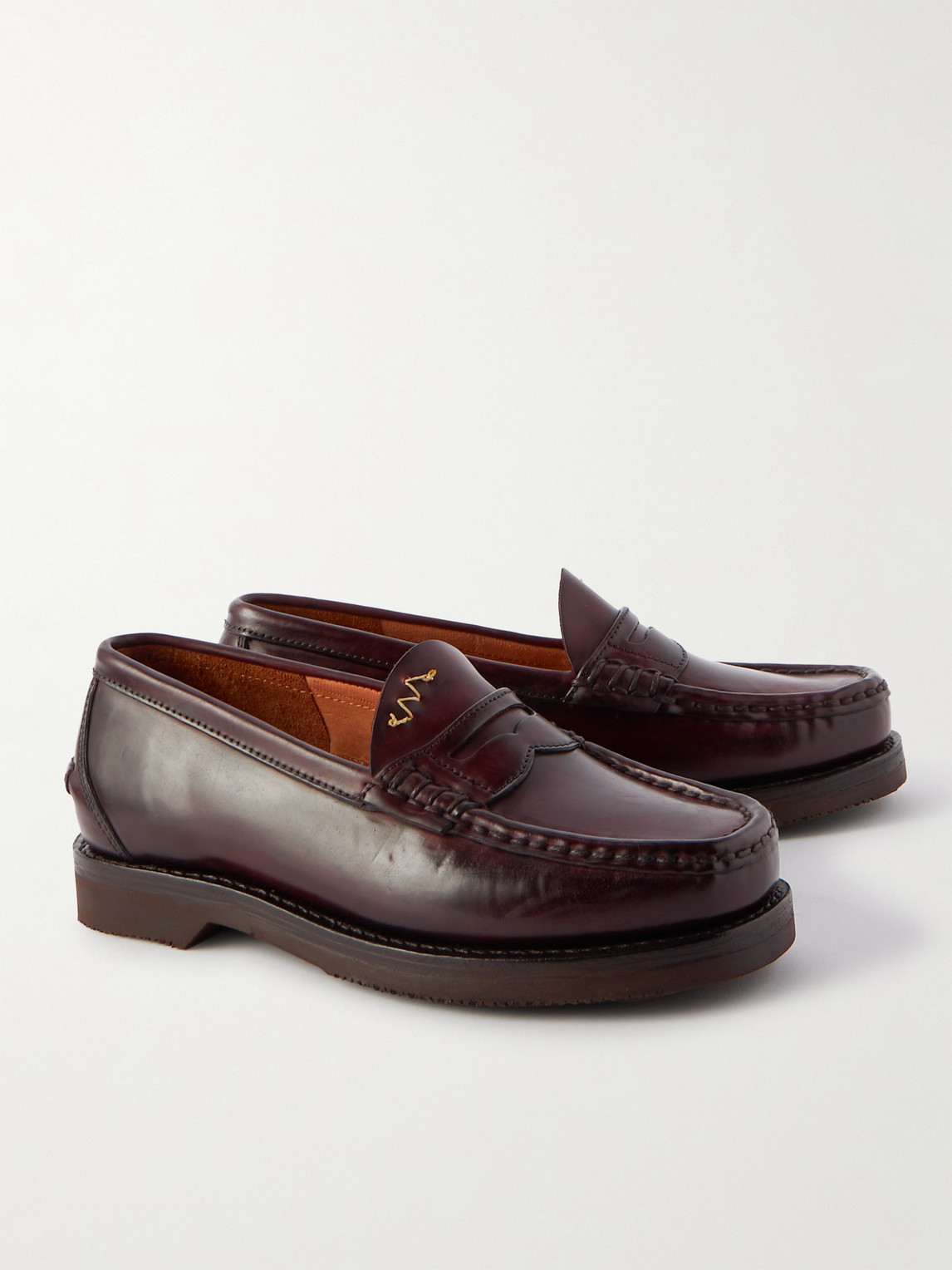 Shop Visvim Fabro Folk Leather Penny Loafers In Brown