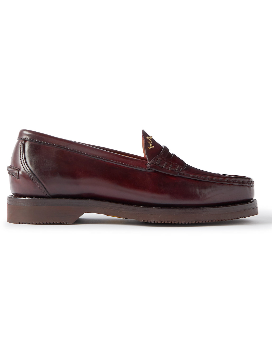 Shop Visvim Fabro Folk Leather Penny Loafers In Brown