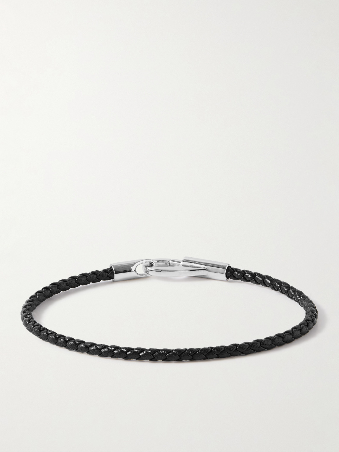 Shop Miansai Rhodium-plated Sterling Silver And Braided Leather Bracelet In Black