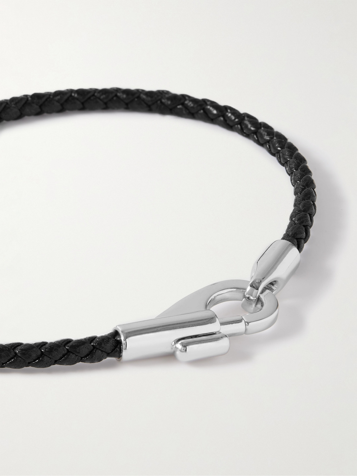Shop Miansai Rhodium-plated Sterling Silver And Braided Leather Bracelet In Black