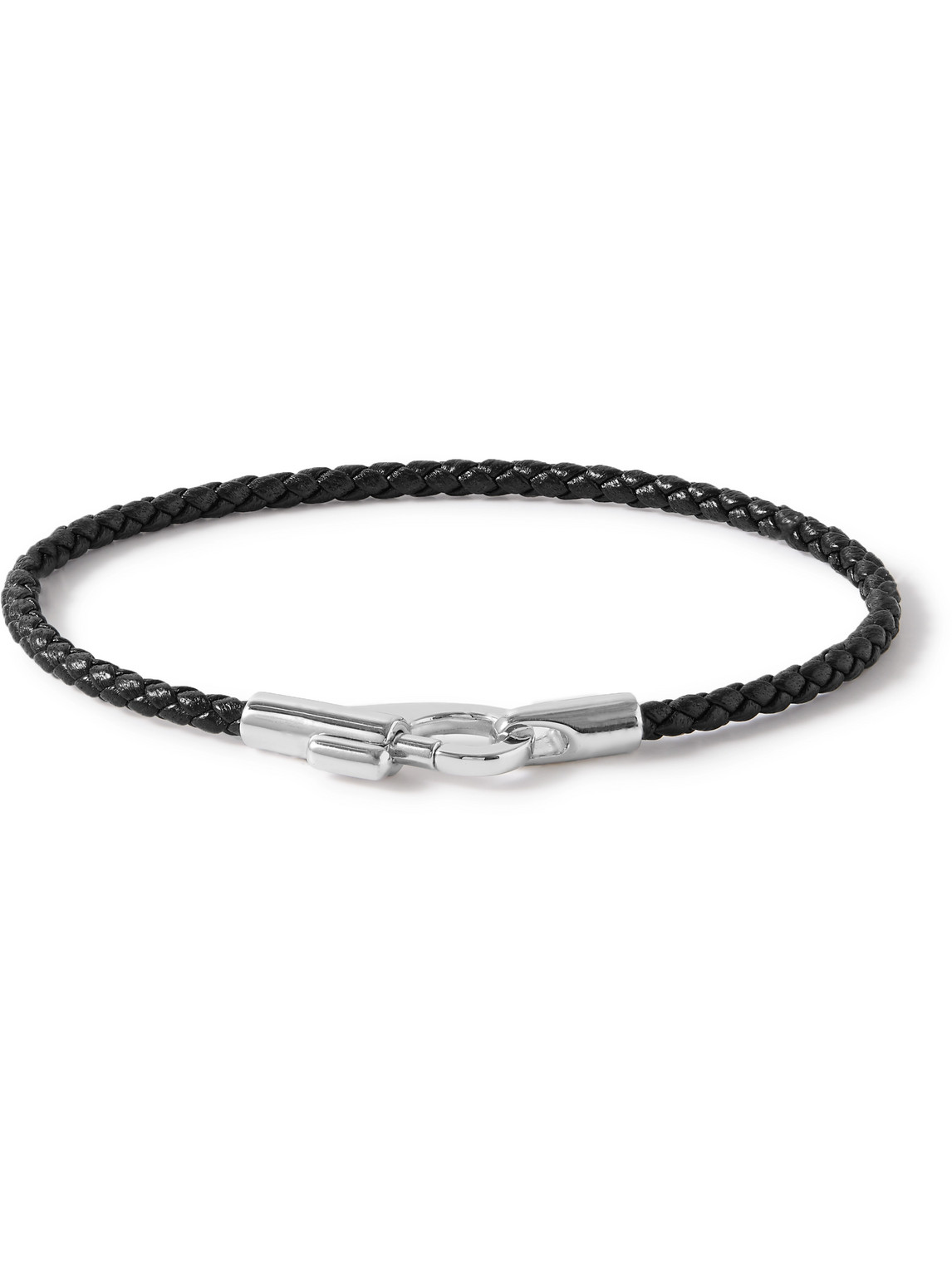 Rhodium-Plated Sterling Silver and Braided Leather Bracelet