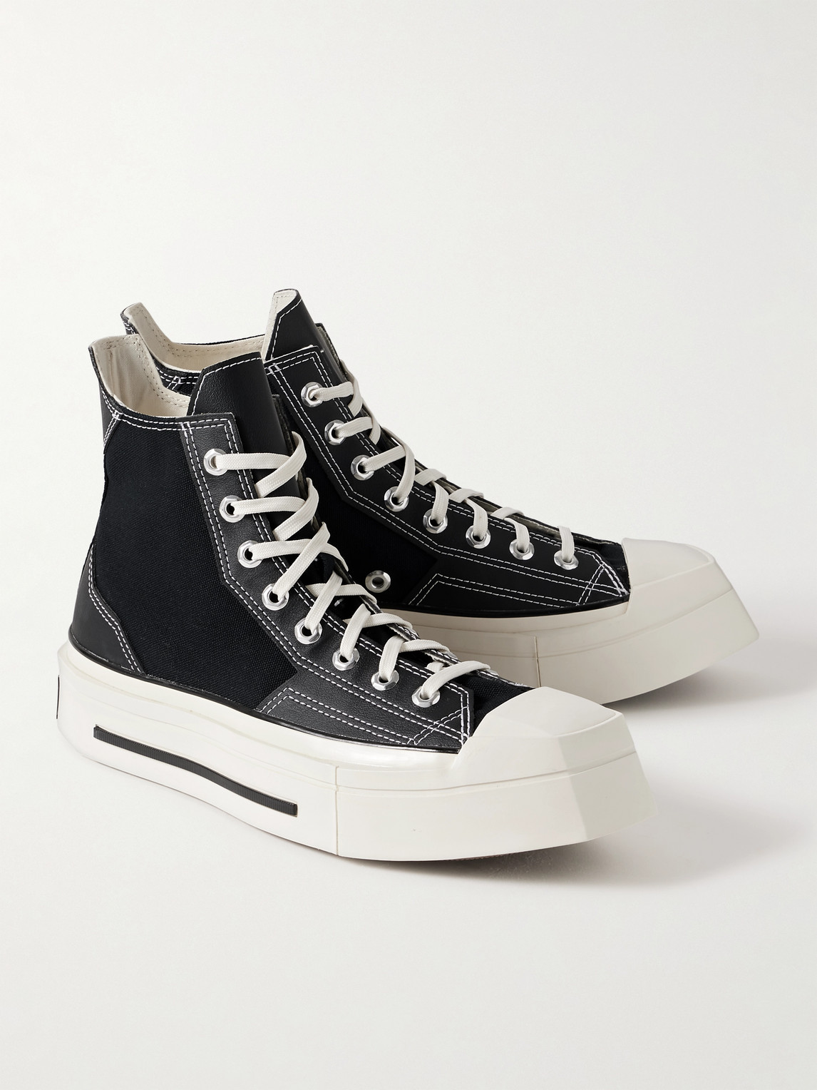 Shop Converse Chuck 70 De Luxe Leather And Canvas Platform High-top Sneakers In Black