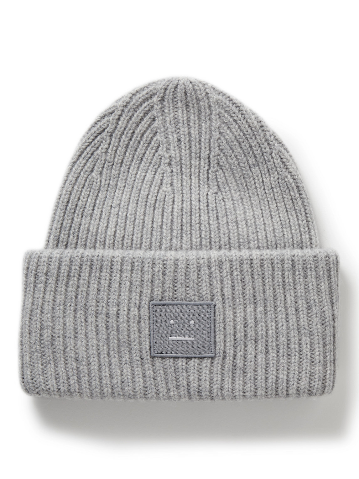 Acne Studios Logo-appliquéd Ribbed Wool Beanie In Gray