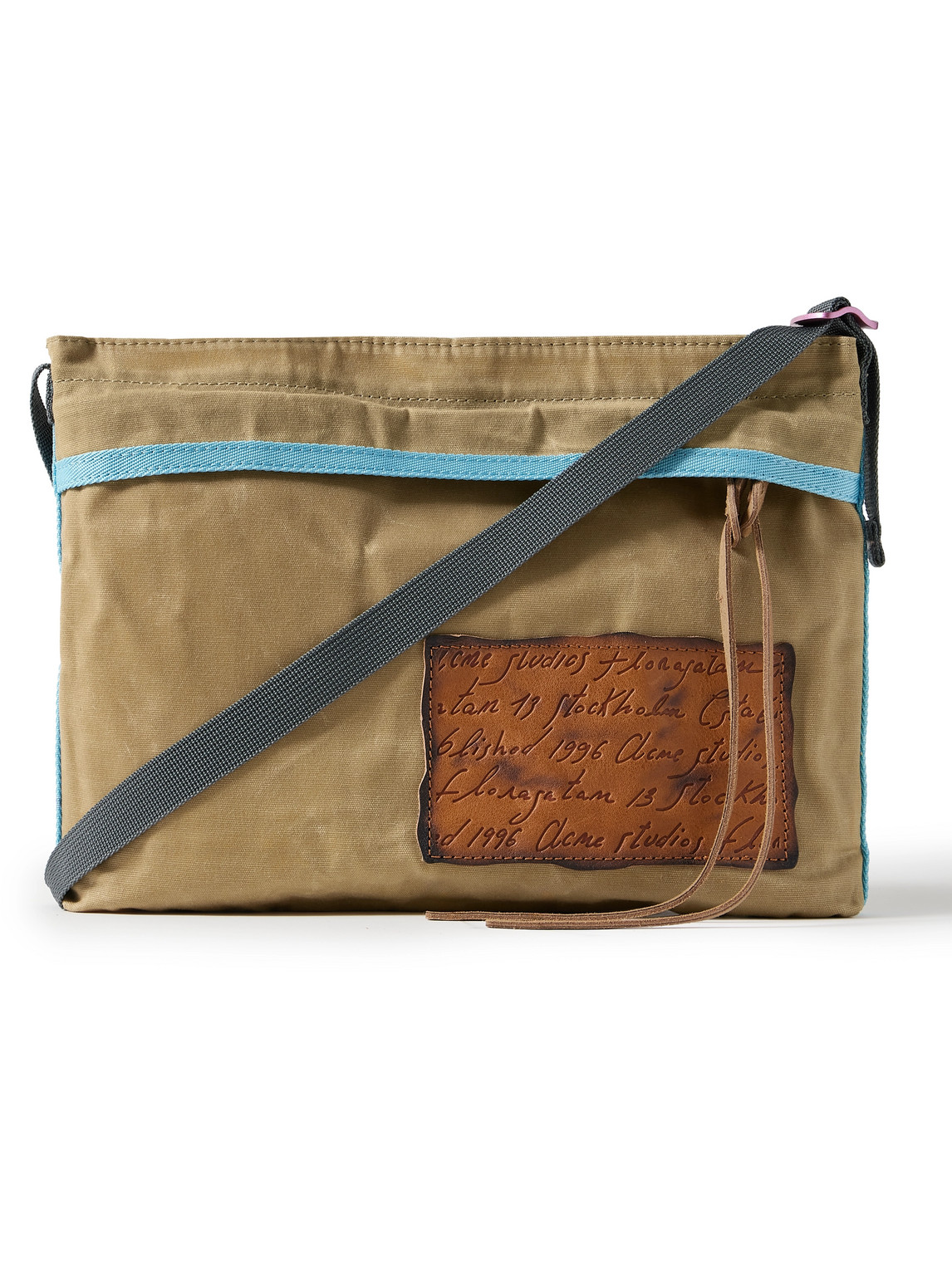 Shop Acne Studios Andemer Leather-trimmed Appliquéd Coated-canvas Messenger Bag In Neutrals