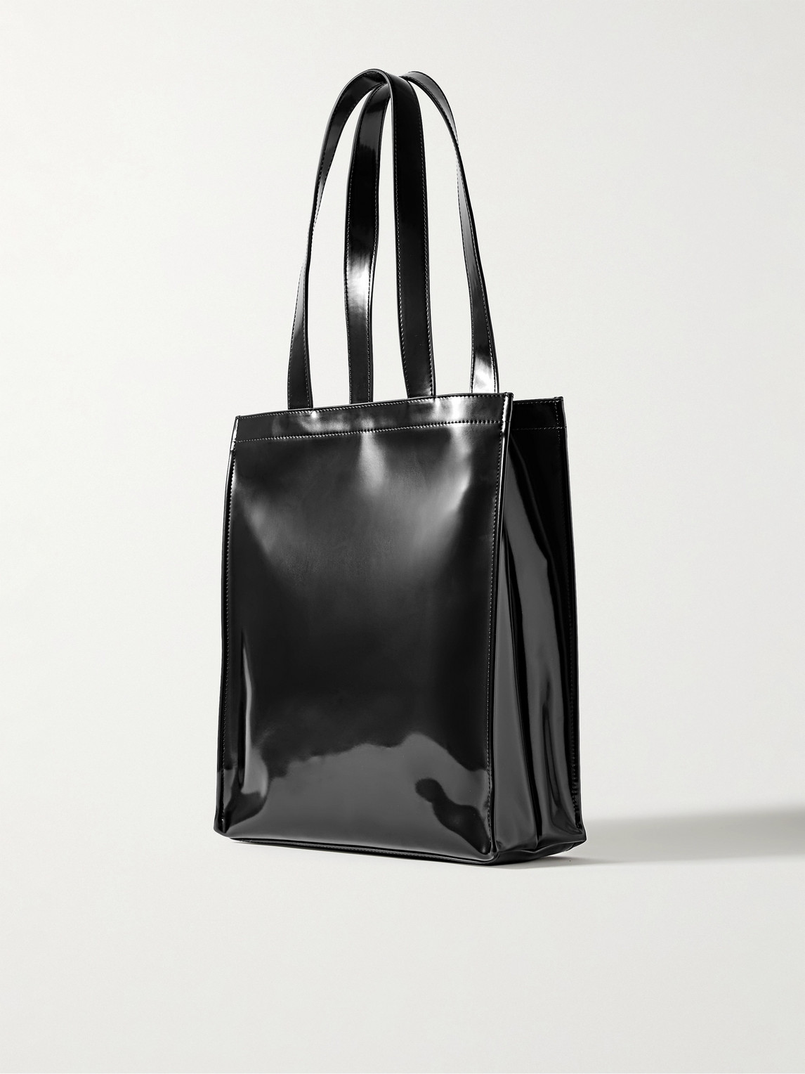 Shop Acne Studios Logo-embossed Faux Glossed-leather Tote Bag In Black