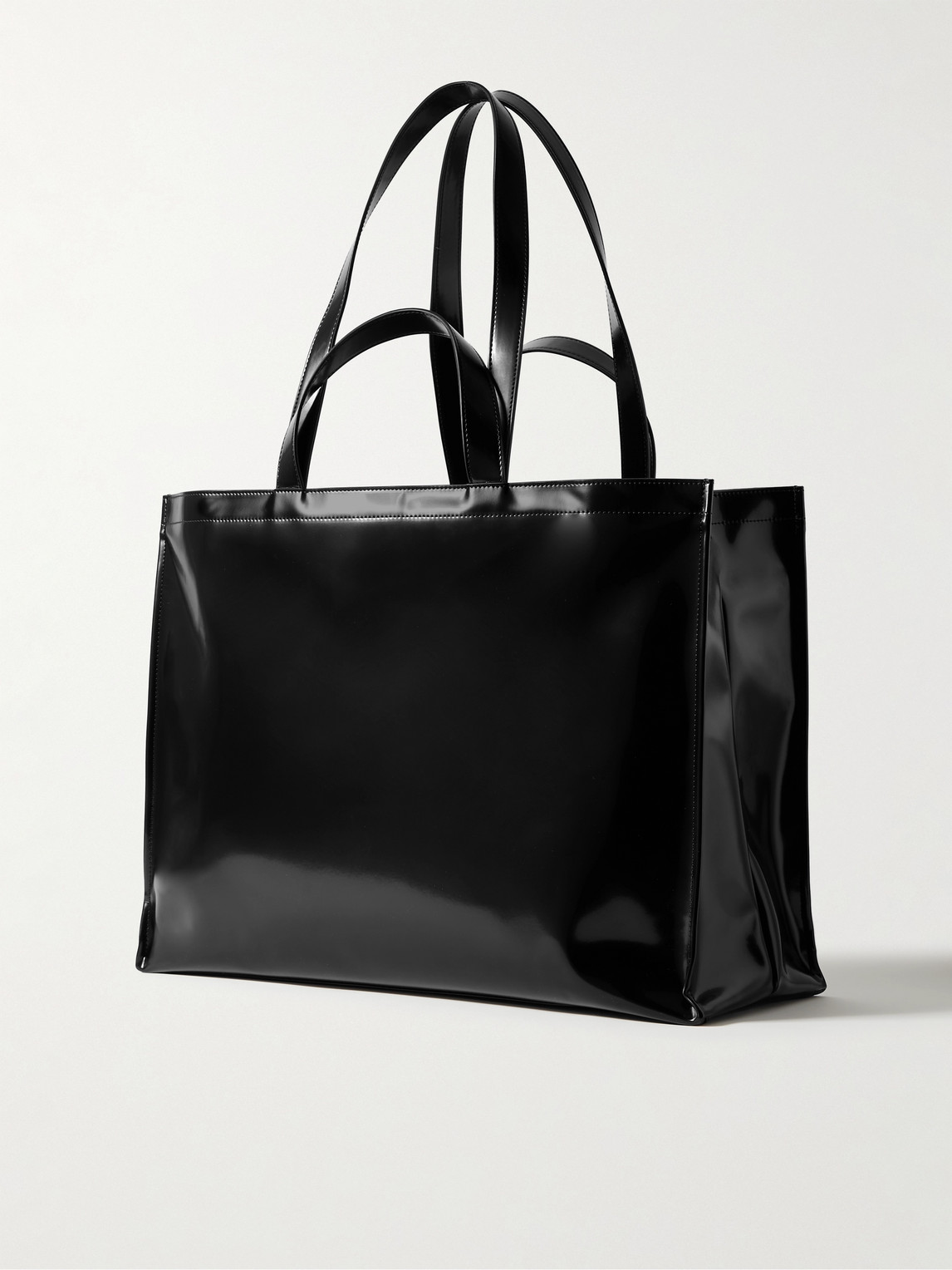 Shop Acne Studios Logo-embossed Faux Glossed-leather Tote Bag In Black
