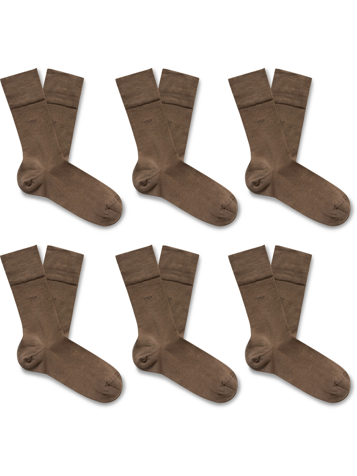 Cdlp Six-pack Mercerised Organic Cotton-blend Socks In Brown