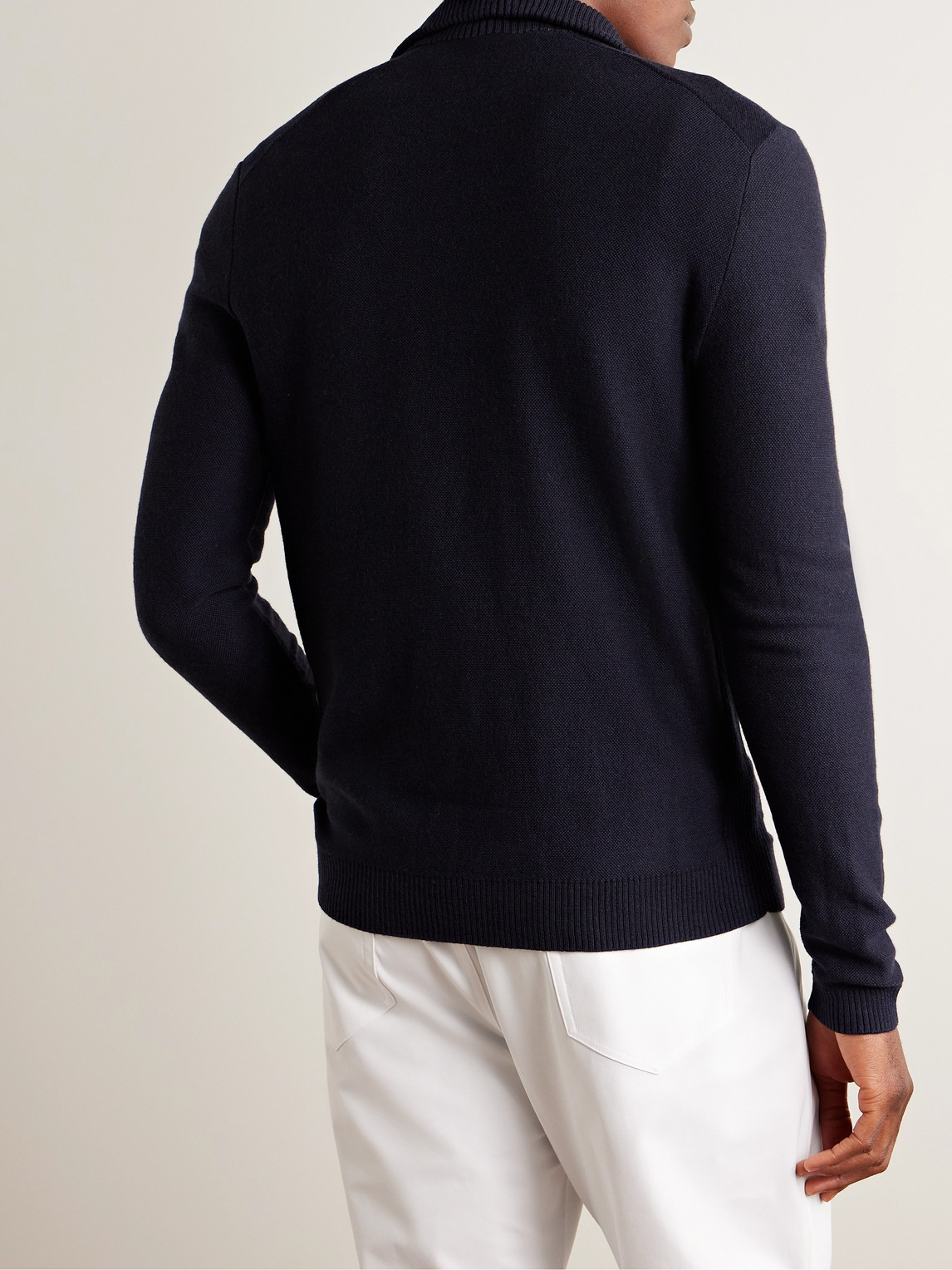 Shop Bogner Lias Slim-fit Virgin Wool And Cotton-blend Half-zip Sweater In Blue
