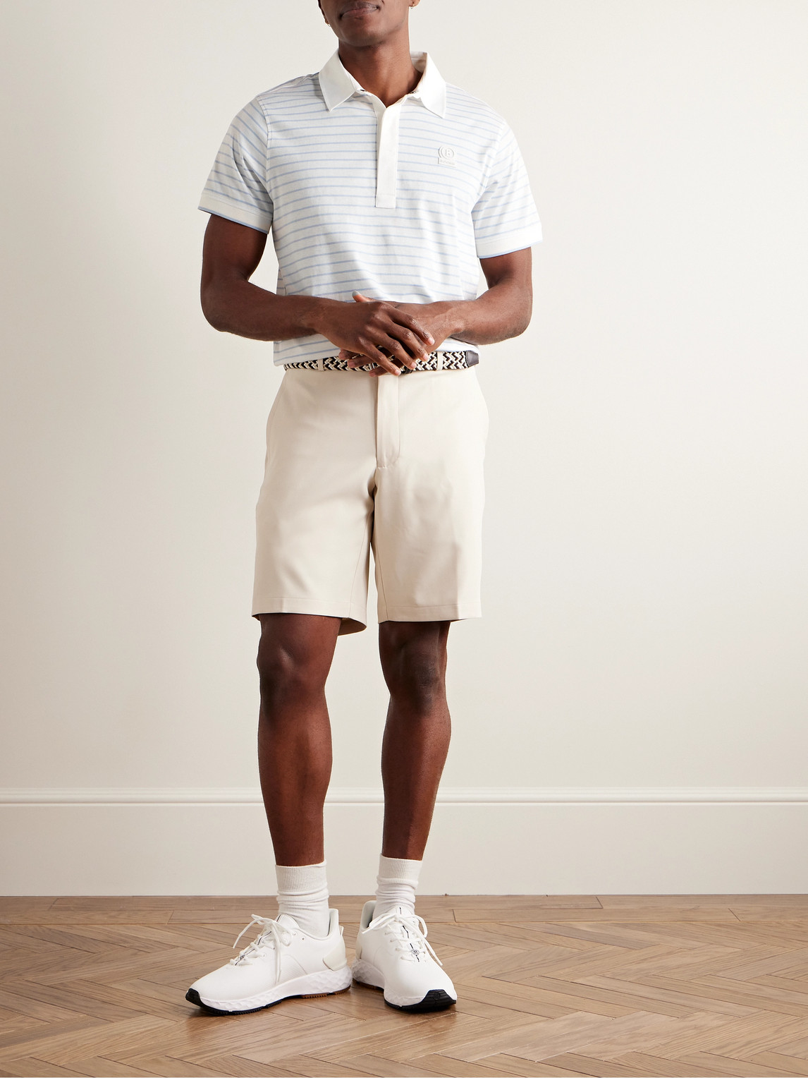 Shop Bogner Duncan Logo-appliqued Striped Cotton-jersey Golf Polo Shirt In White