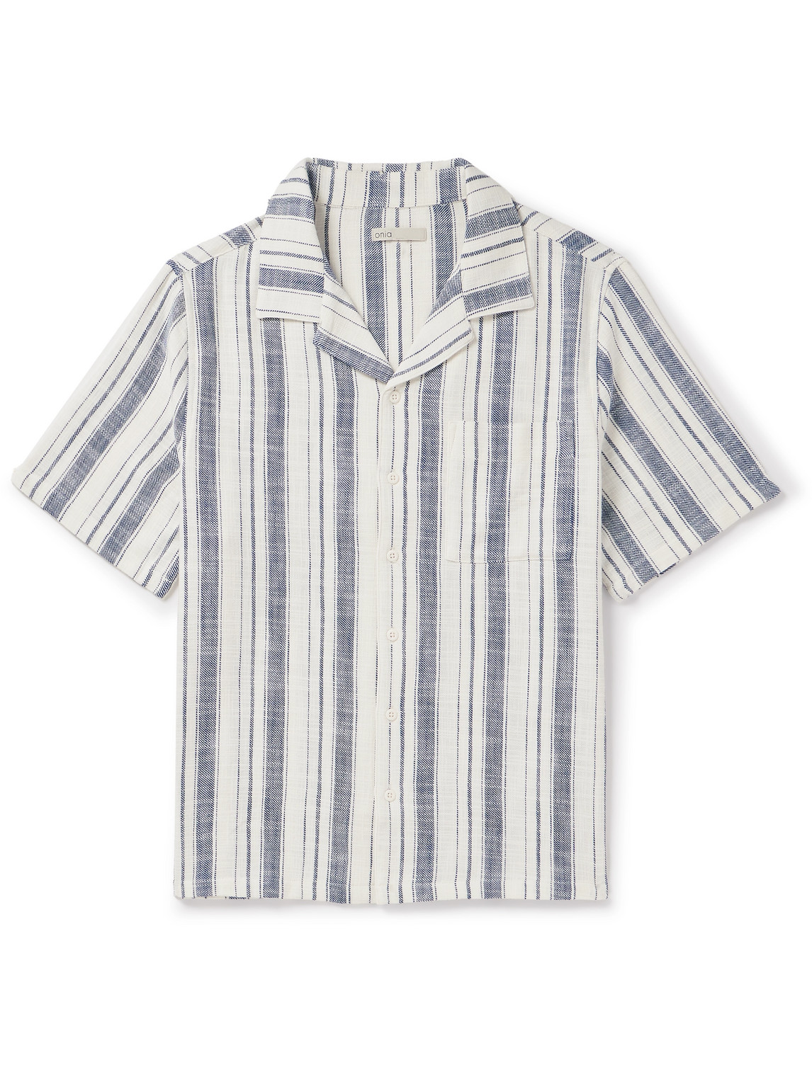 Shop Onia Vacation Camp-collar Striped Cotton Shirt In Blue