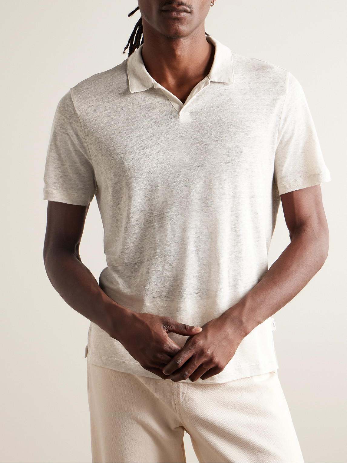 Shop Onia Shaun Linen-jersey Polo Shirt In Neutrals
