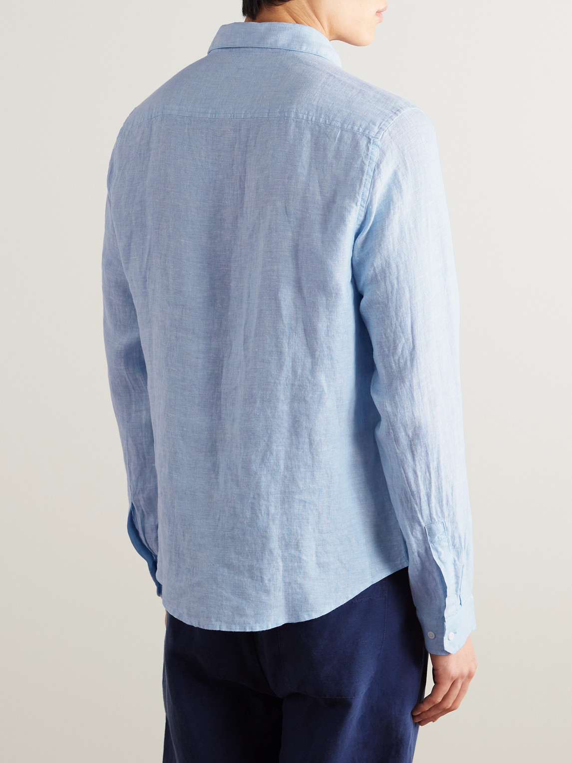 Shop Onia Spread-collar Linen Shirt In Blue