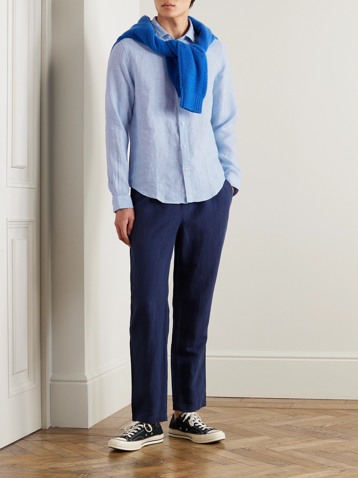 Shop Onia Spread-collar Linen Shirt In Blue