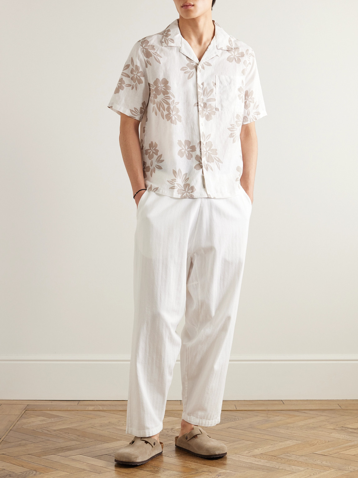 Shop Onia Air Convertible-collar Floral-print Linen And Lyocell-blend Shirt In White