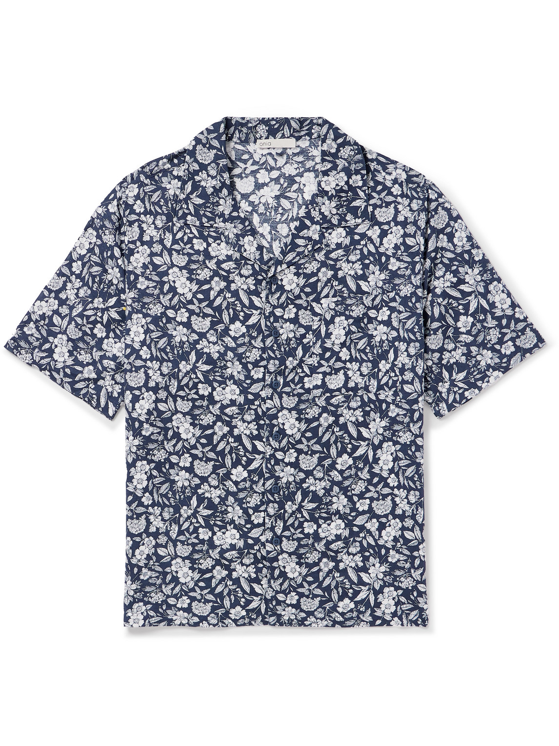 ONIA AIR CONVERTIBLE-COLLAR FLORAL-PRINT LINEN AND LYOCELL-BLEND SHIRT