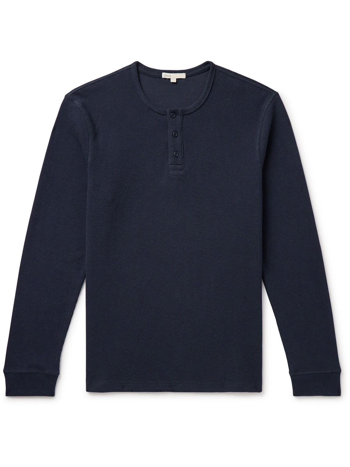 Onia Waffle-knit Cotton-blend Henley T-shirt In Blue