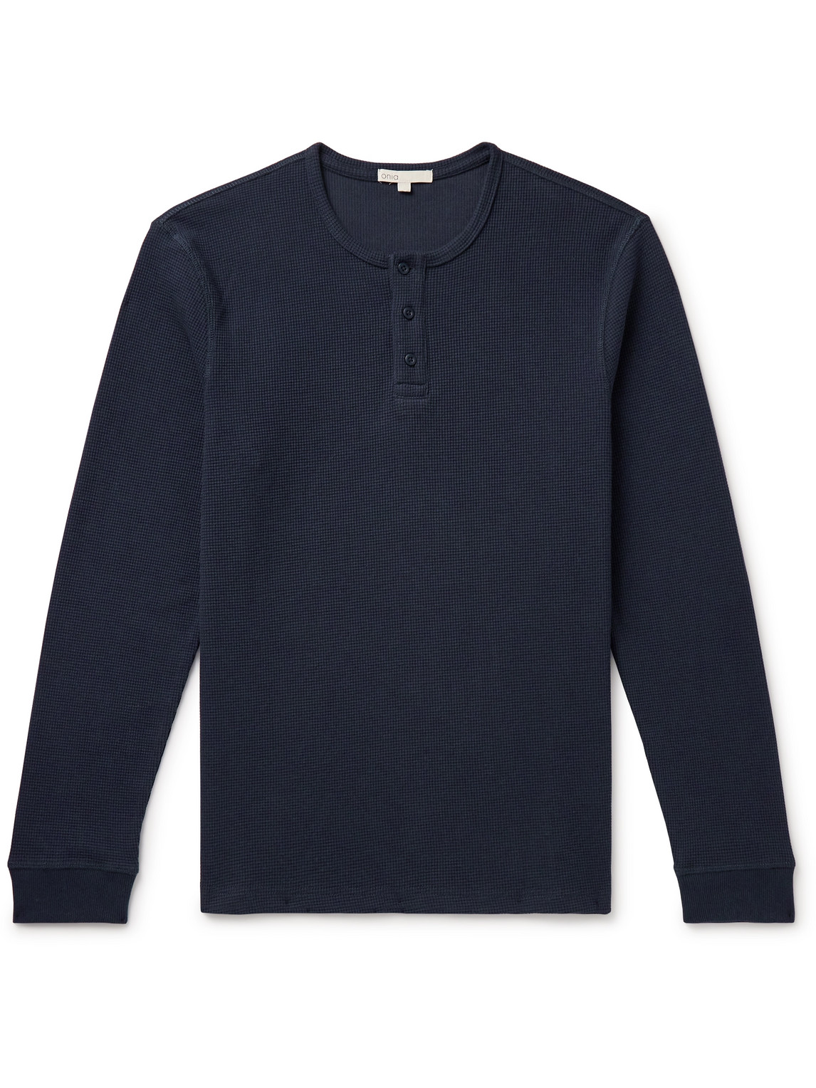 Waffle-Knit Cotton-Blend Henley T-Shirt