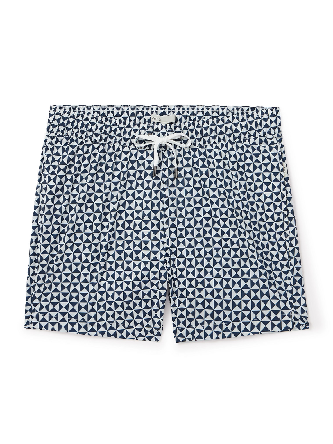 Onia Charles Straight-leg Mid-length Printed Swim Shorts In Blue