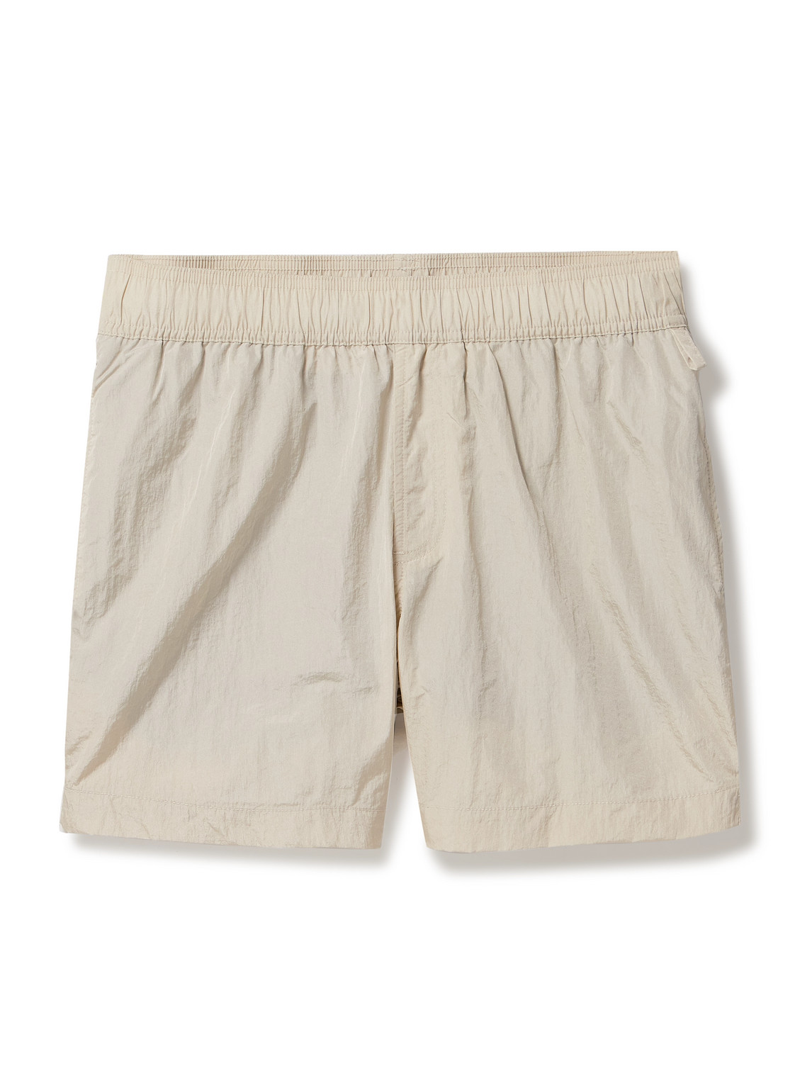 Onia Straight-leg Mid-length Crinkled Swim Shorts In Neutrals