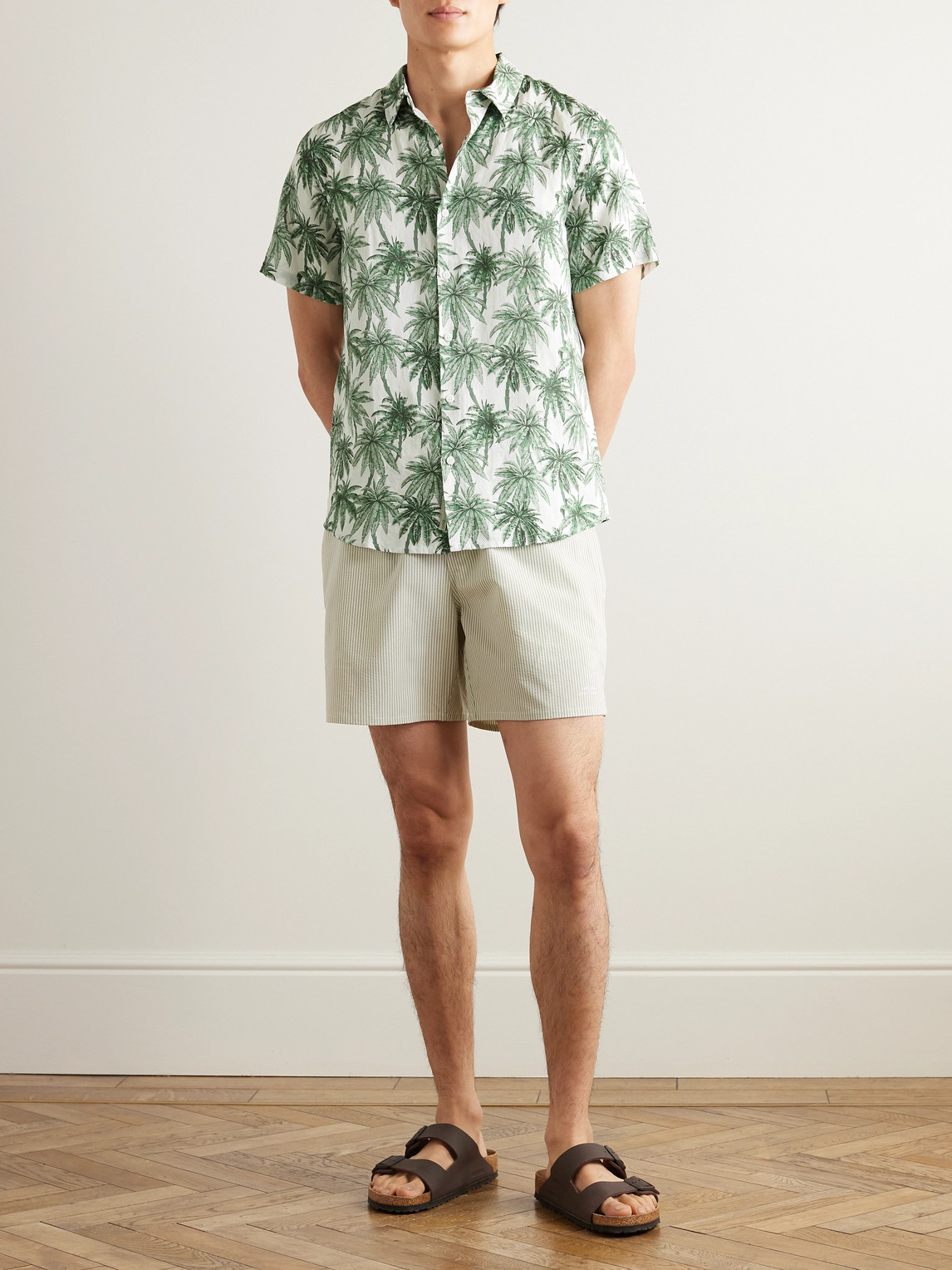 Shop Onia Jack Air Printed Linen And Lyocell-blend Shirt In Green