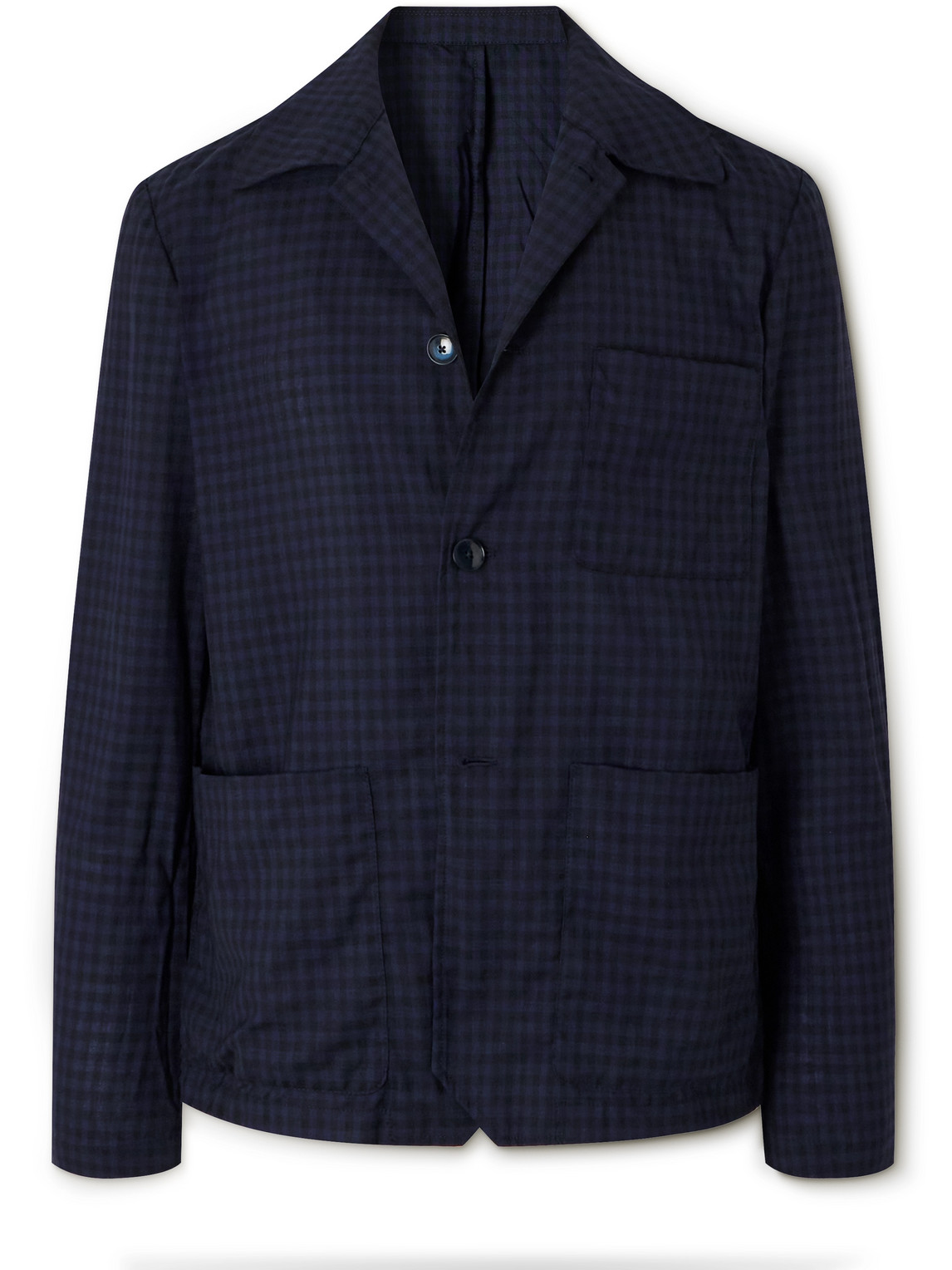 Barena Venezia Visal Checked Crinkled Wool-blend Overshirt In Blue
