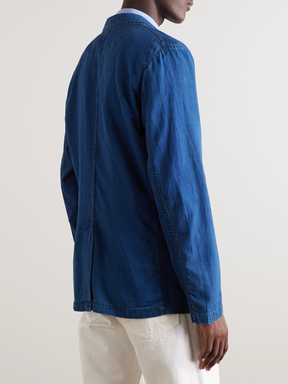 Shop Aspesi Samuraki Unstructured Convertible-collar Herringbone Cotton Blazer In Blue