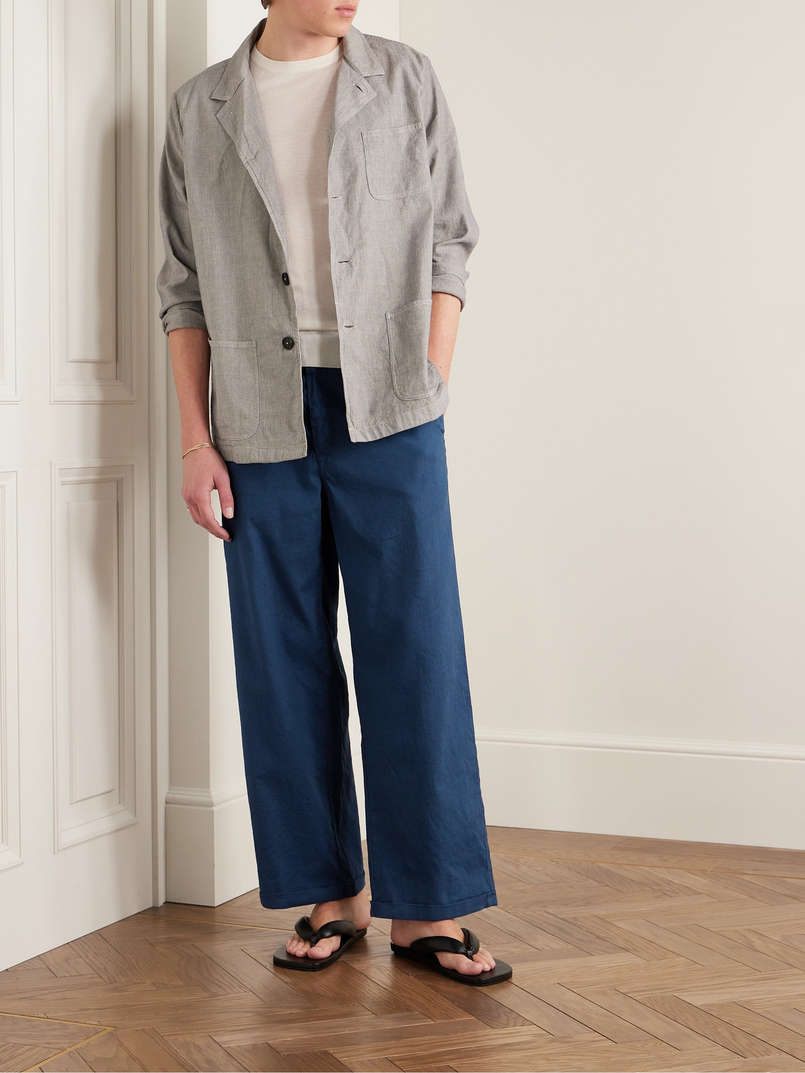 Shop Barena Venezia Francon Straight-leg Linen-blend Trousers In Blue